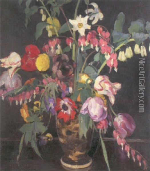 Still Life Of Flowers In A Vase Oil Painting - James Bolivar Manson