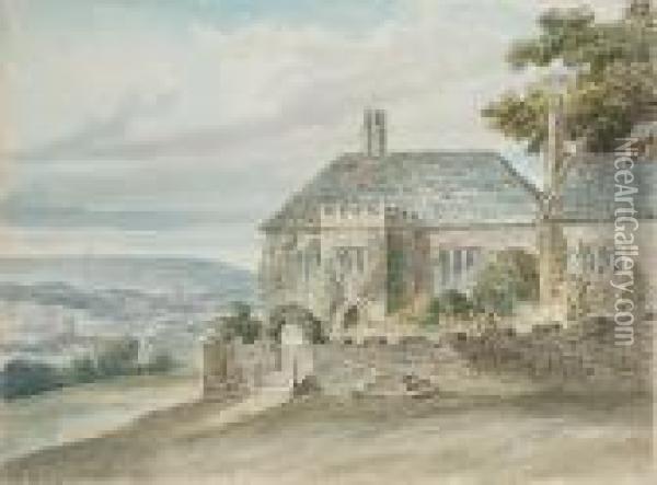 A Cottage In Prior Park With A View Over The City Of Bath Oil Painting - Nicholas Pocock