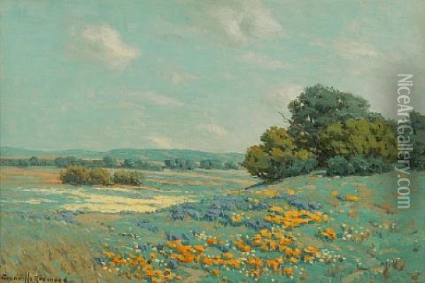 California Poppy Field Oil Painting - Granville S. Redmond