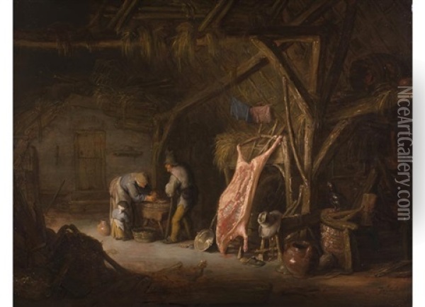 Zubereitung Des Mahls In Der Scheune Oil Painting - Isaac Van Ostade