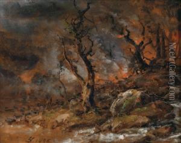 Smouldering Forest Oil Painting - Johan Christian Clausen Dahl