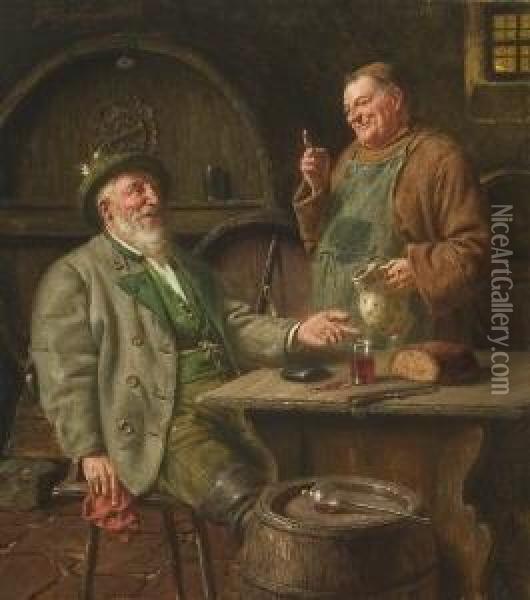 Weinprobe Bei Bruder
 Kellermeister. Oil Painting - Fritz Wagner