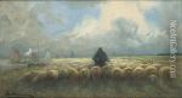 Berger Et Ses Moutons Oil Painting - Maurice Hagemans