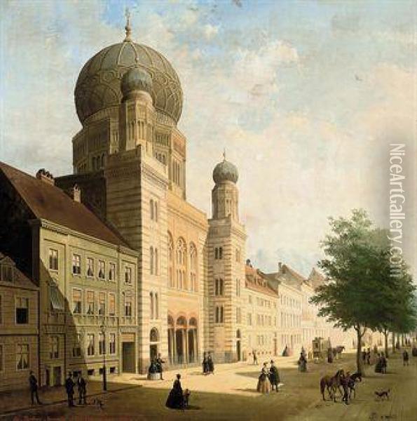 The Synagogue In The Oranienburger Strass, Berlin Oil Painting - Emile Pierre J. De Cauwer