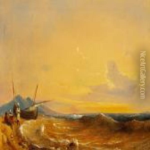 Three Arabs At Their Boat Oil Painting - Niels Simonsen