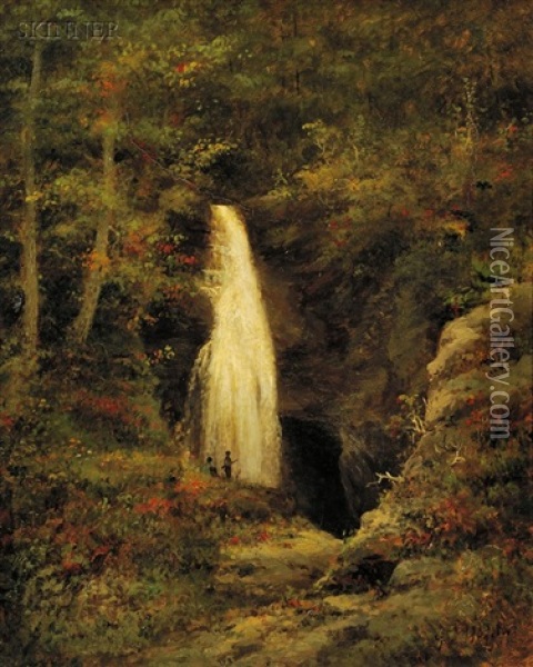Woodland Waterfall Oil Painting - George Frank Higgins