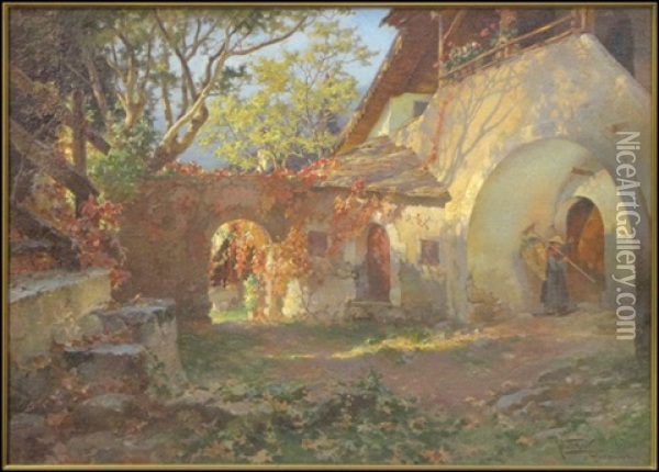 Courtyard Scene Oil Painting - Josef Egon Frank