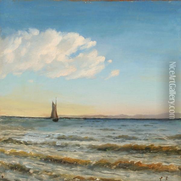 Seascape With A Sailing Boat Near The Coast Oil Painting - Christian Eckardt
