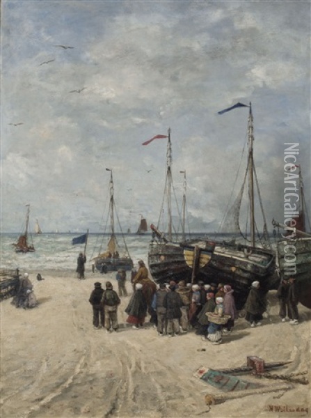 Signaling The Boats, Scheveningen Oil Painting - Hendrik Willem Mesdag