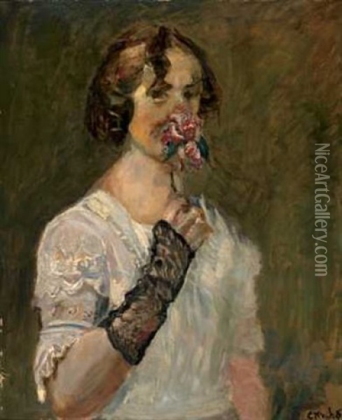 Kvinne Med Rose Oil Painting - Christian Krohg