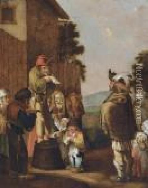 Peasants Outside An Inn Oil Painting - Isaack Jansz. van Ostade