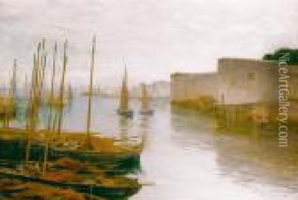 Havneparti 1902 Oil Painting - Johannes Martin Grimelund