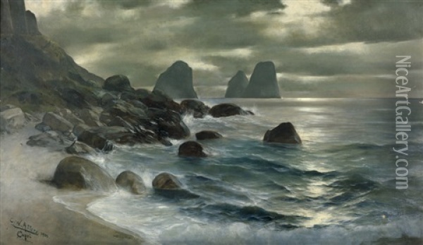 Marina Piccola Auf Capri Mit Blick Auf Die Fara Oil Painting - Christian Wilhelm Allers
