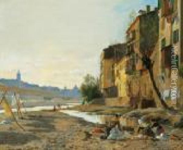 Wascherinnen In Nizza Oil Painting - August Fischer
