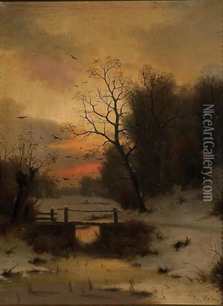 Winter Landscape At Dusk Oil Painting - Eduard, Hein Jr.