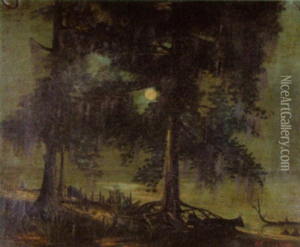 Cypress Swamp At Twilight Oil Painting - George Howell Gay