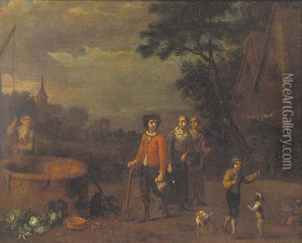 Figures By A Well Oil Painting - Evert Van Aelst