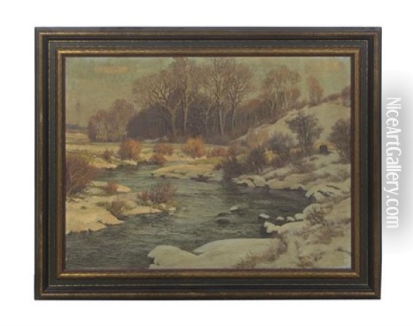 Winter Stream Landscape Oil Painting - Paul Weimann