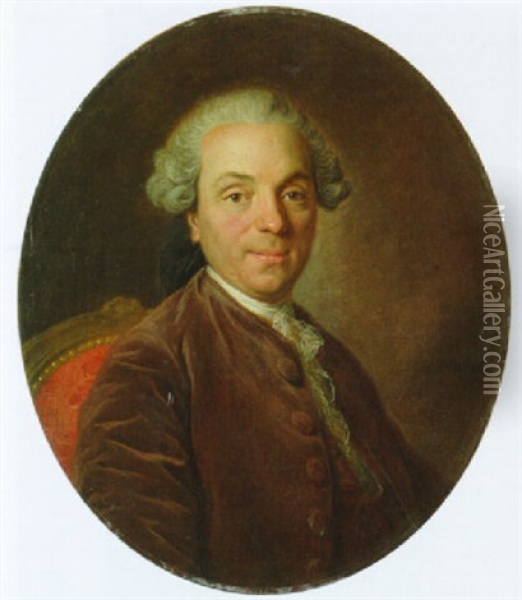 Portrait Of A Gentleman, Seated Bust-length, In A Brown Coat Oil Painting - Louis Michel van Loo