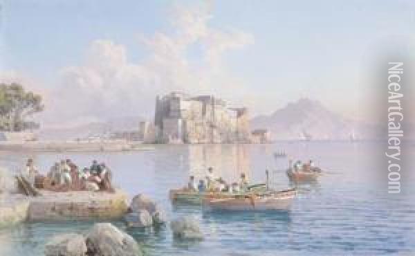 Veduta Costiera Con Barche E Pescatori Oil Painting - Guglielmo Giusti