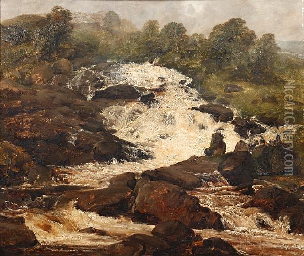 Highland River In Spate Oil Painting - Frederick Richard Lee