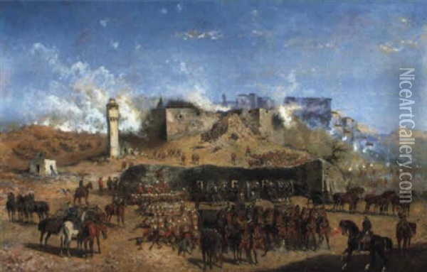 Die Einnahme Der Stadt Omduran Am 2. September 1898 Oil Painting - Alexander Ritter Von Bensa