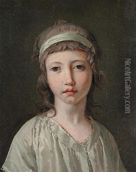Portrait Of A Young Girl, Bust-length, In A White Chemise Oil Painting - Louis Leopold Boilly