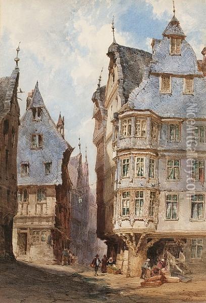 Houses At Trarbach On The Moselle Oil Painting - William Callow
