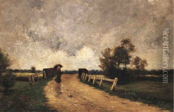 Pa Promenad I Sommarregn Oil Painting - Edwin John Ellis