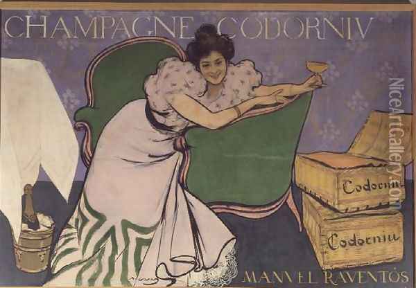 Poster advertising Codorniu Champagne Oil Painting - Ramon Casas