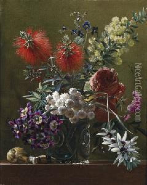Bouquet Of Flowers With Snails Oil Painting - Georgius Jacobus J. Van Os
