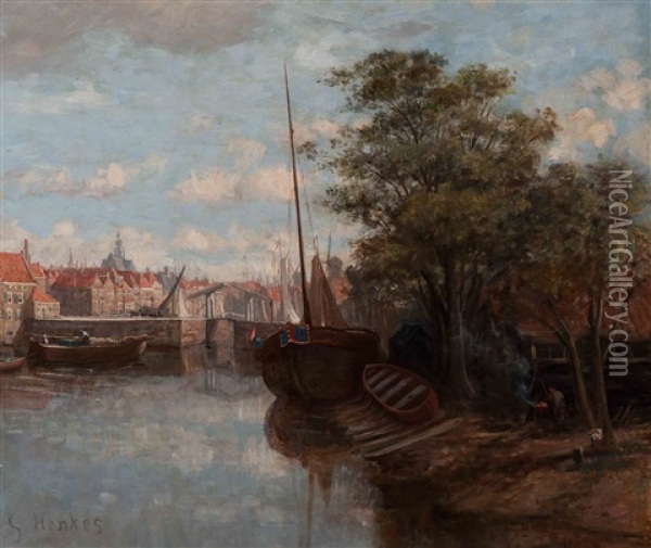 View Of Delfshaven Oil Painting - Gerke Henkes