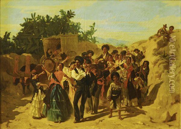 Bohemiens Et Bohemiennes Au Retour D'une Fete En Andalousie Oil Painting - Alfred Dehodencq