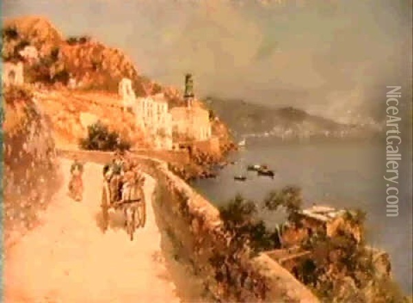 View Of The Amalfi Coast With Naples And Catania Oil Painting - Carlo Brancaccio