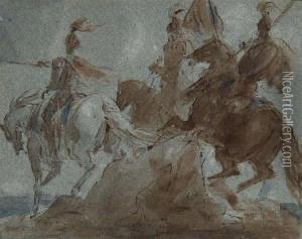 Military Figures On Horseback Oil Painting - John James Steuart