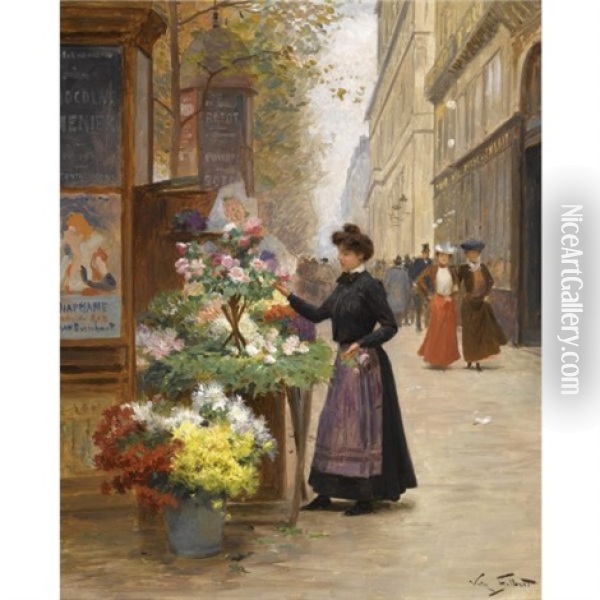 A Flower Seller On Les Grands Boulevards, Paris Oil Painting - Victor Gabriel Gilbert