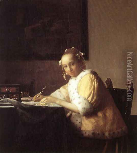 A Lady Writing a Letter 1665-66 Oil Painting - Jan Vermeer Van Delft
