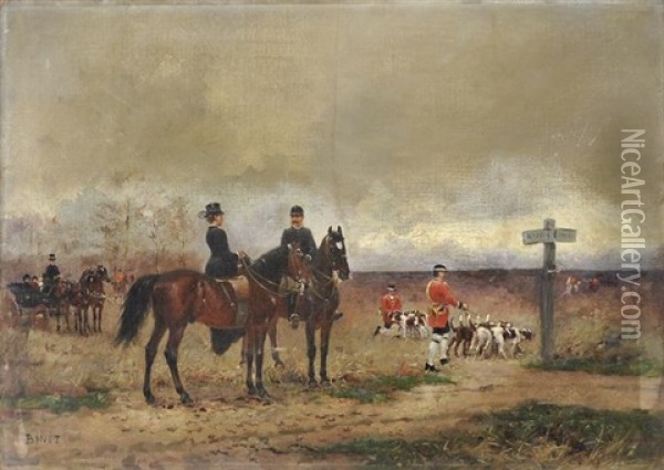Halte Pendant La Chasse A Courre Oil Painting - Adolphe Gustave Binet