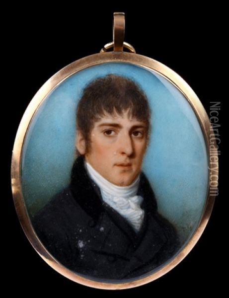 Portrait Of A Gentleman, Wearing Black Coat And Waistcoat With White Cravat Oil Painting - Thomas Hazlehurst
