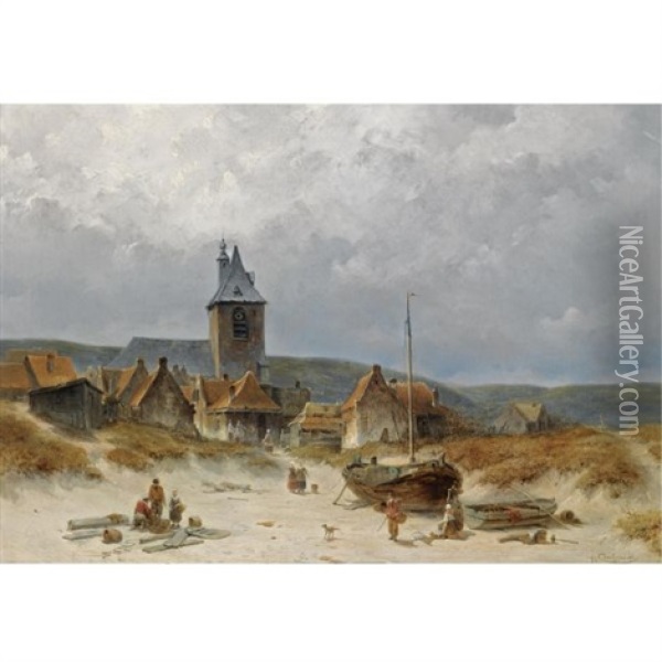 A Fishing Village In The Dunes Oil Painting - Jacques Francois Carabain