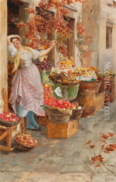 A Venetian Fruit Seller Oil Painting - Stefano Novo