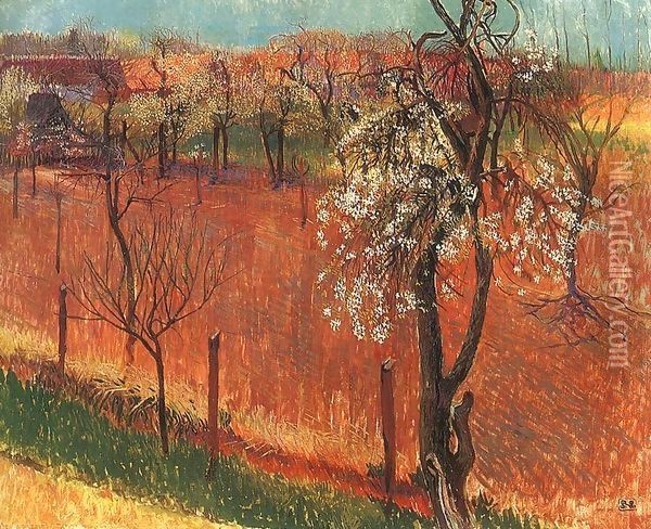 Blossoming Trees (Springtime at Godollo) Oil Painting - Robert Bereny