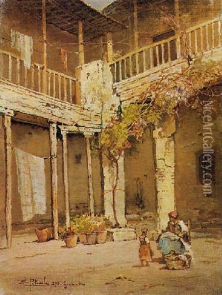 Cortile A Granada Oil Painting - Salvatore Petruolo