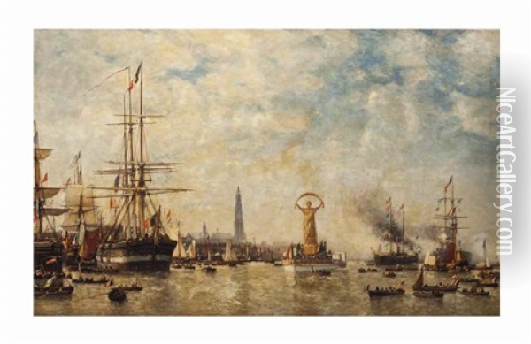 Celebration Of The Freedom Of The Port Of Antwerp Oil Painting - Paul Jean Clays