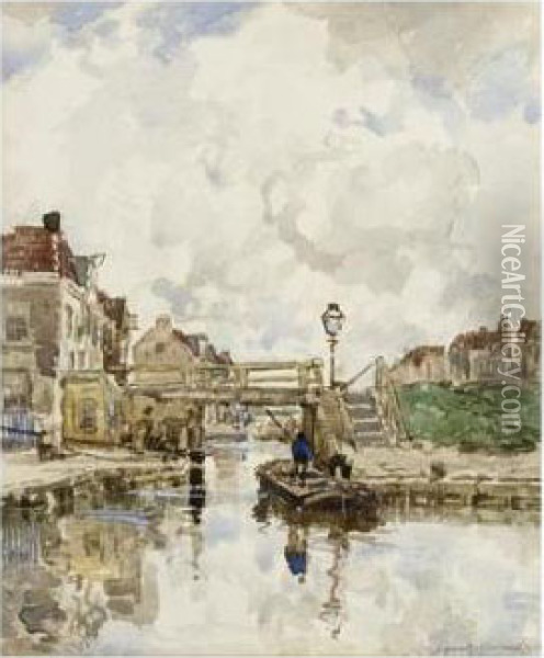 A Town On The Waterfront Oil Painting - Johann Hendrik Van Mastenbroek
