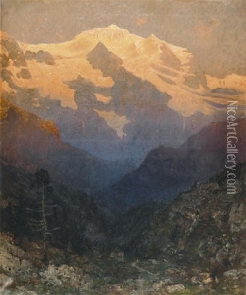 Jungfraumassiv Im Abendrot Oil Painting - Edmund Berninger