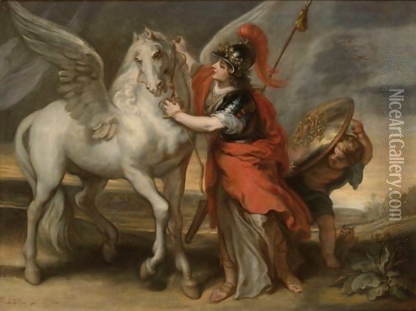Athena And Pegasus Oil Painting - Theodor Van Thulden