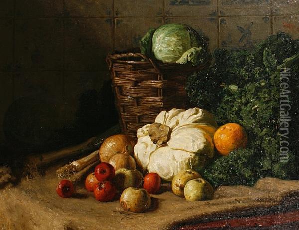 A Still Life Of Vegetables Oil Painting - August Le Gras