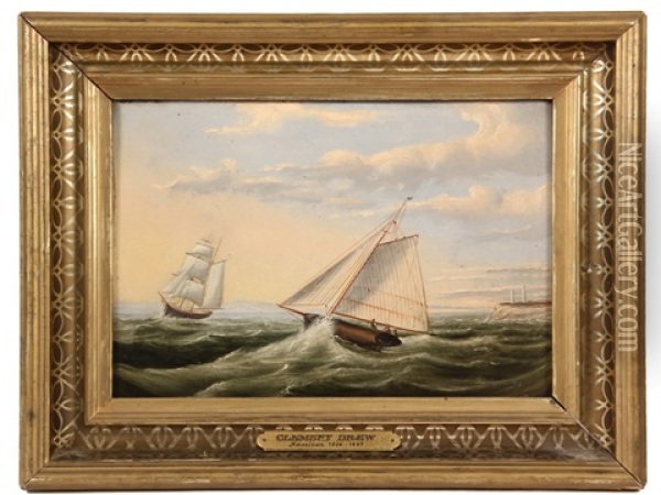 Schooner Approaching A Barque Off The Cape Ann Lights Oil Painting - Clement Drew