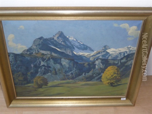 Der Ortstock Bei Braunwald, Herbstmorgen Oil Painting - Emil Schulze
